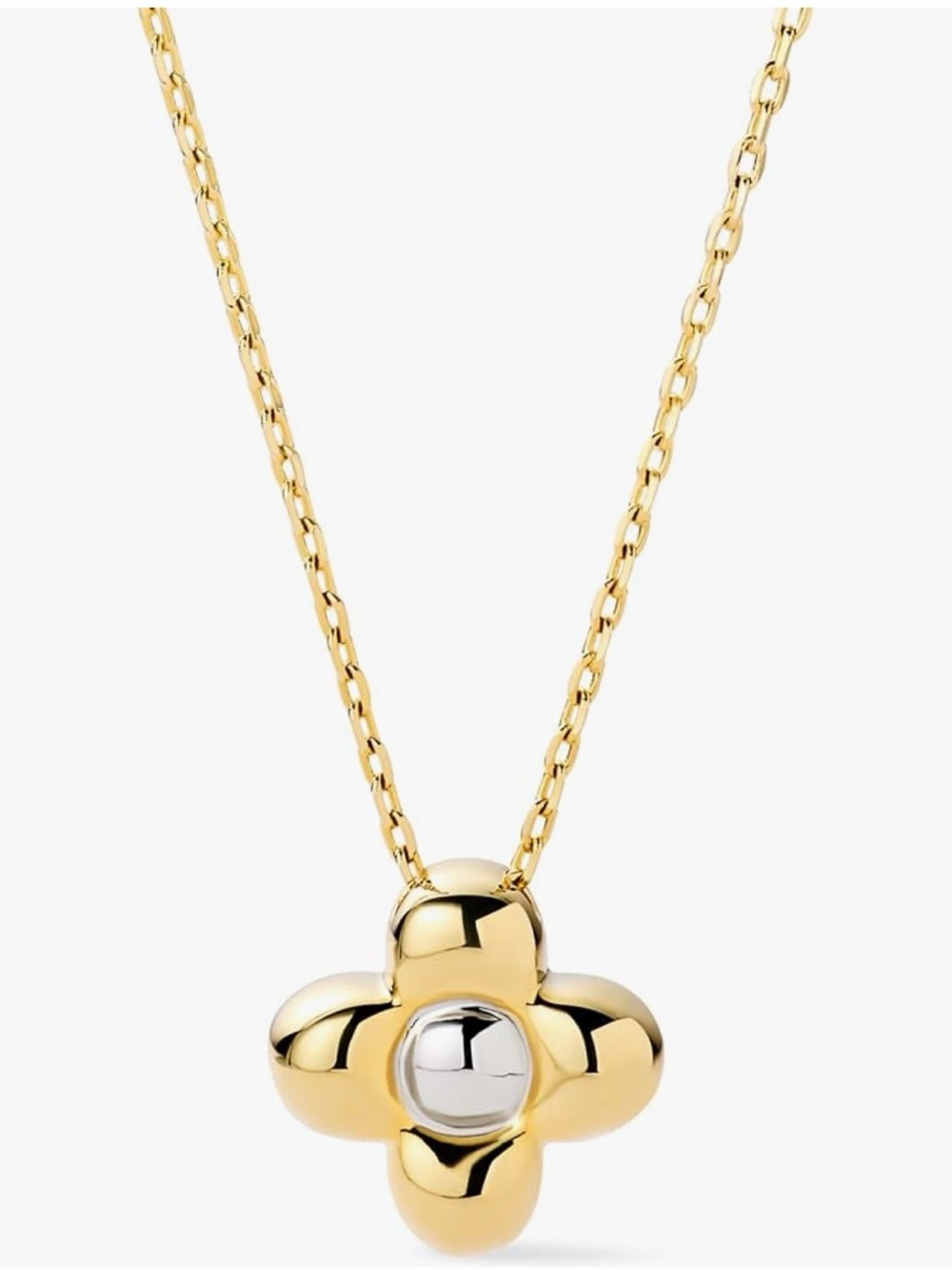 Gold Plated Clover Pendant Necklace with Silver Center - Women Jewelry